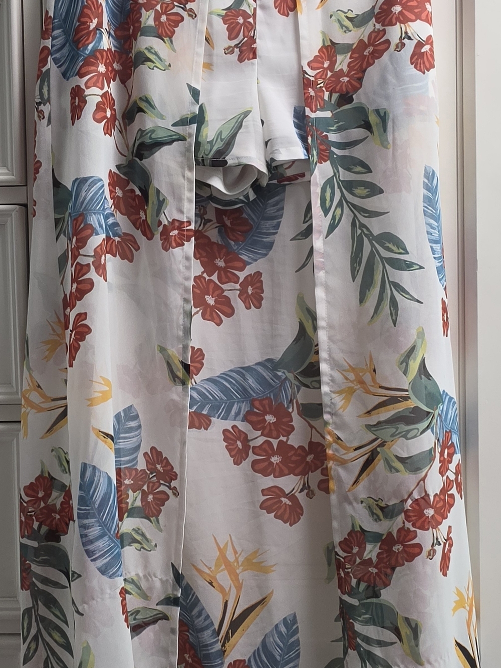 Guess White Maxi Skort with Red Floral, Blue Leaves & Yellow Accents